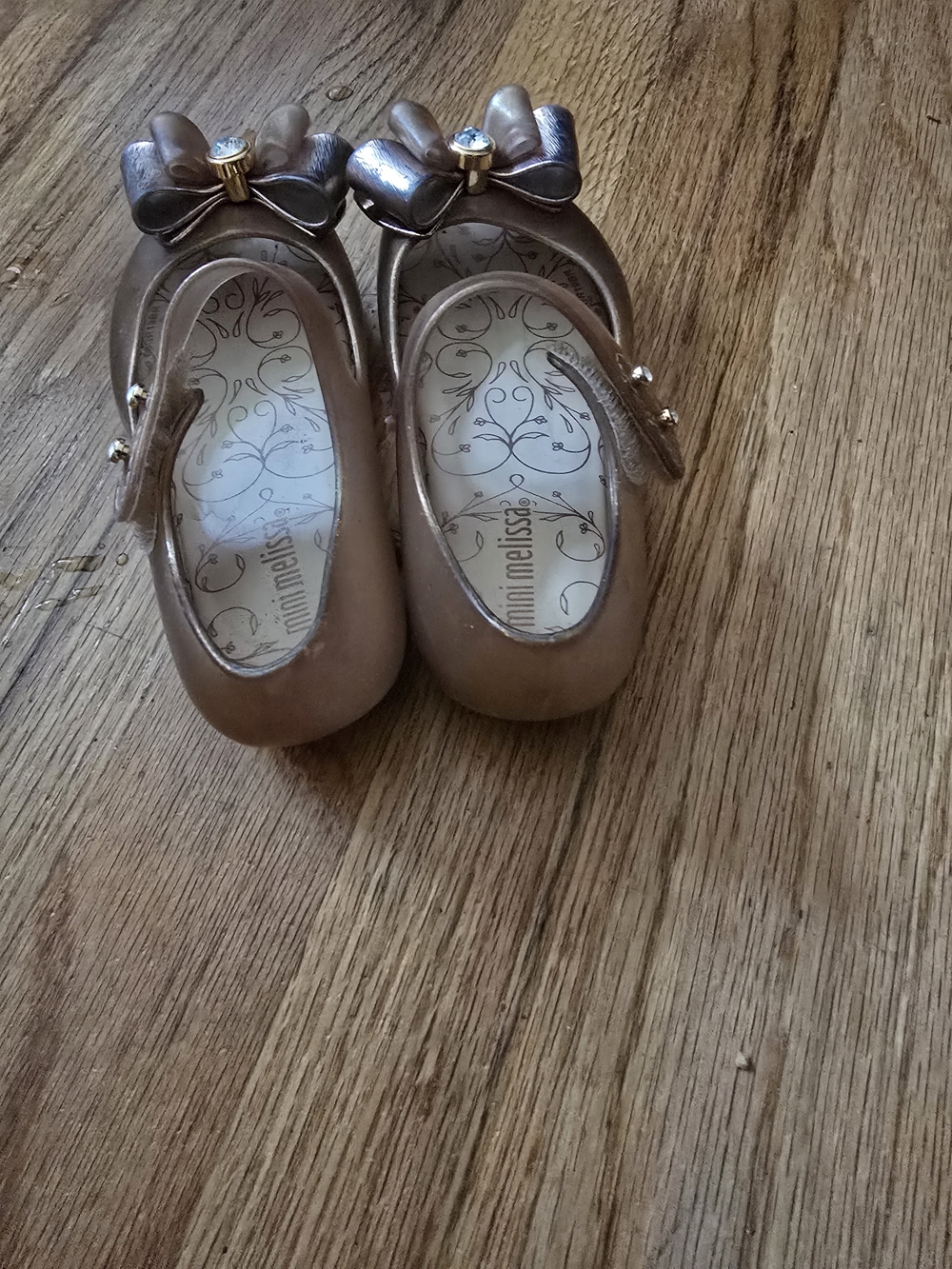 Mini Melissa Metallic Rose Bow Mary Jane Flats